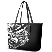 Black White Marquesas Islands Leather Tote Bag Marquesan Matatiki Hammerhead Shark Patutiki - Polynesian Pride