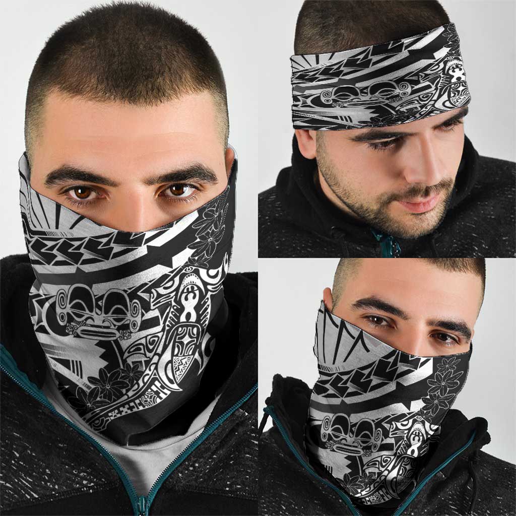 Black White Marquesas Islands Neck Gaiter Marquesan Matatiki Hammerhead Shark Patutiki - Polynesian Pride