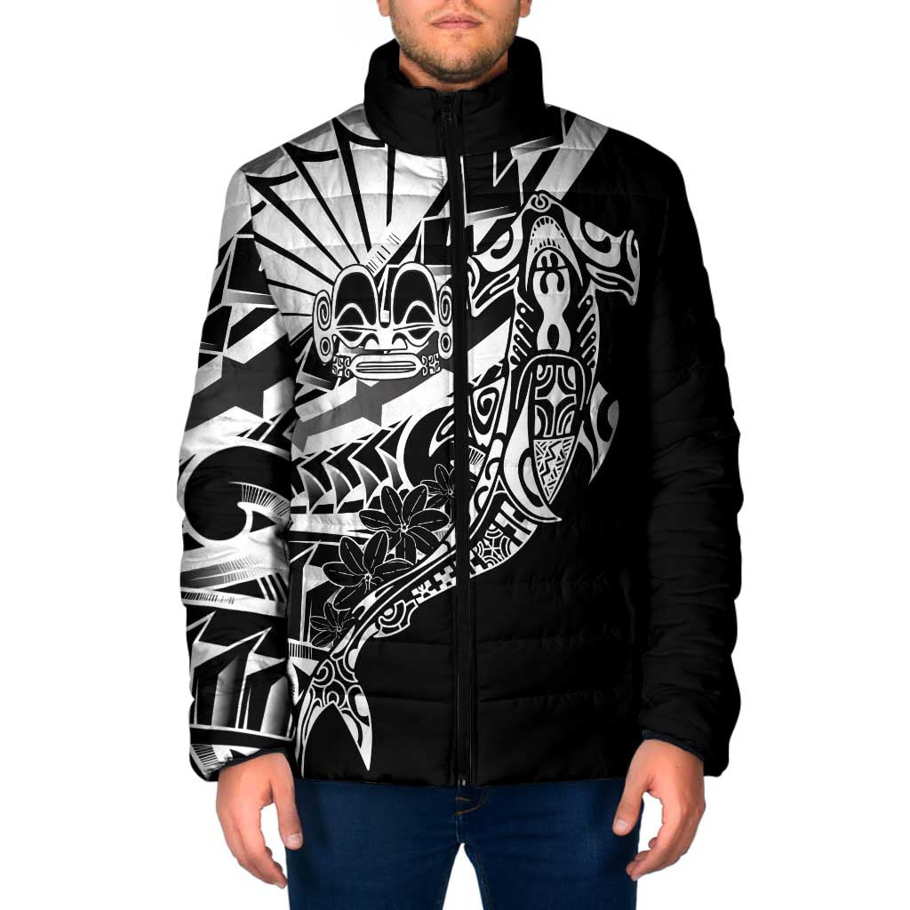 Black White Marquesas Islands Padded Jacket Marquesan Matatiki Hammerhead Shark Patutiki - Polynesian Pride