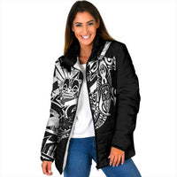 Black White Marquesas Islands Padded Jacket Marquesan Matatiki Hammerhead Shark Patutiki - Polynesian Pride