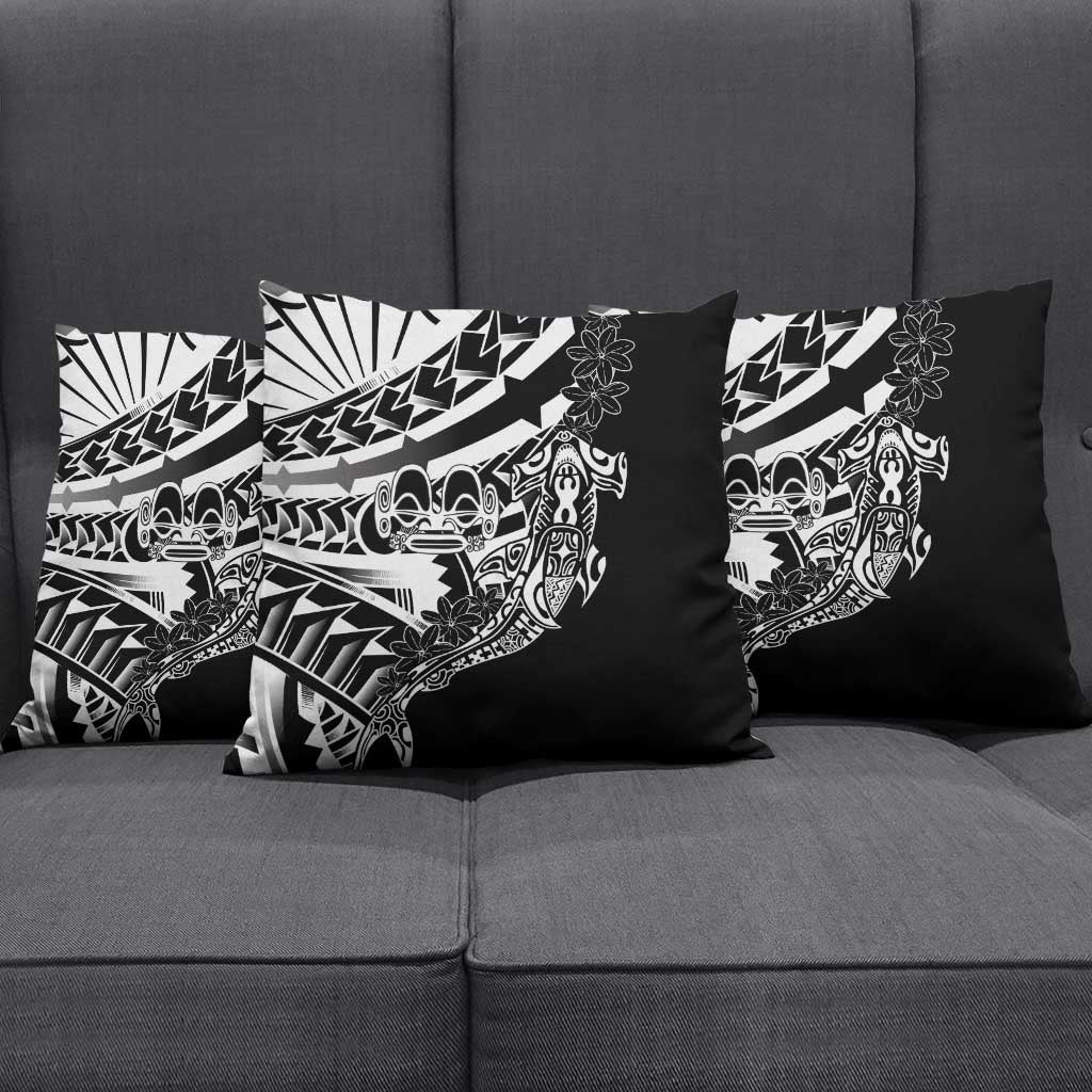 Black White Marquesas Islands Pillow Cover Marquesan Matatiki Hammerhead Shark Patutiki - Polynesian Pride