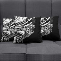 Black White Marquesas Islands Pillow Cover Marquesan Matatiki Hammerhead Shark Patutiki - Polynesian Pride
