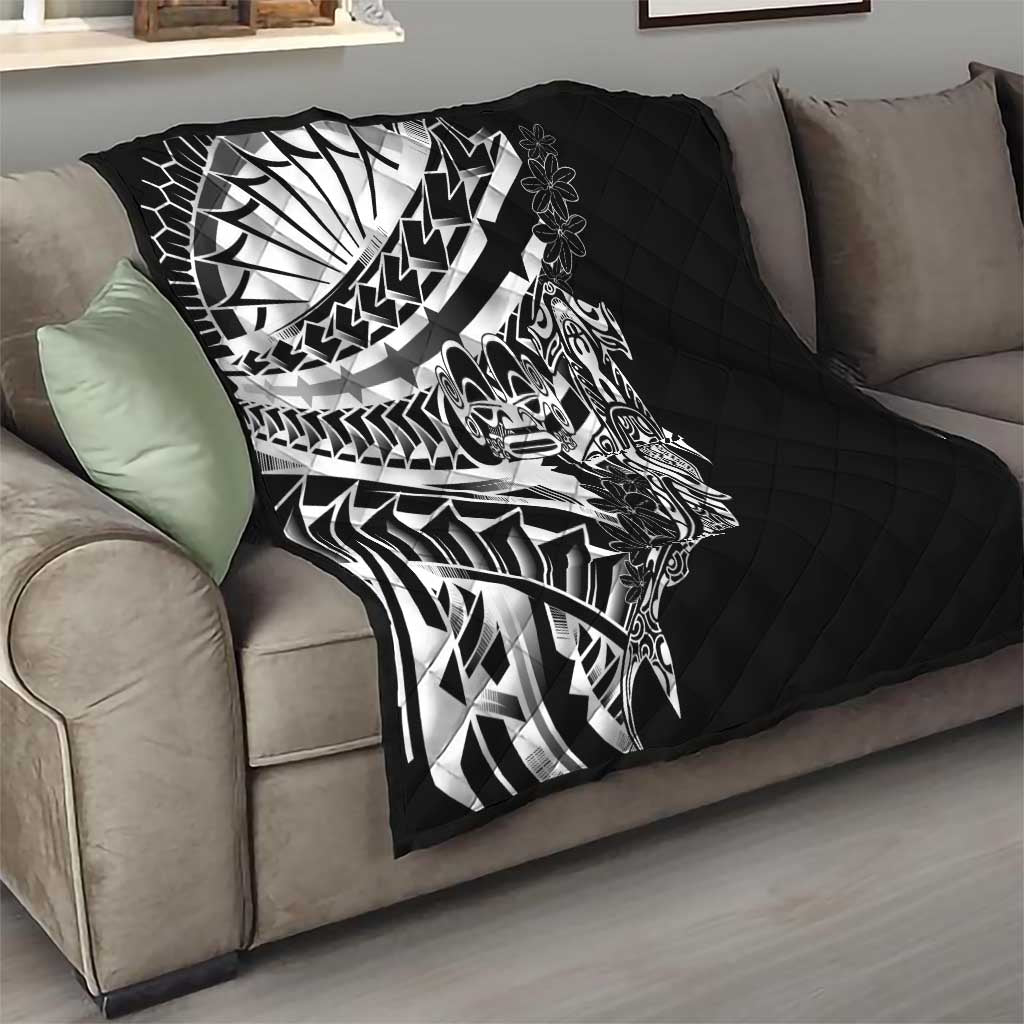Black White Marquesas Islands Quilt Marquesan Matatiki Hammerhead Shark Patutiki - Polynesian Pride
