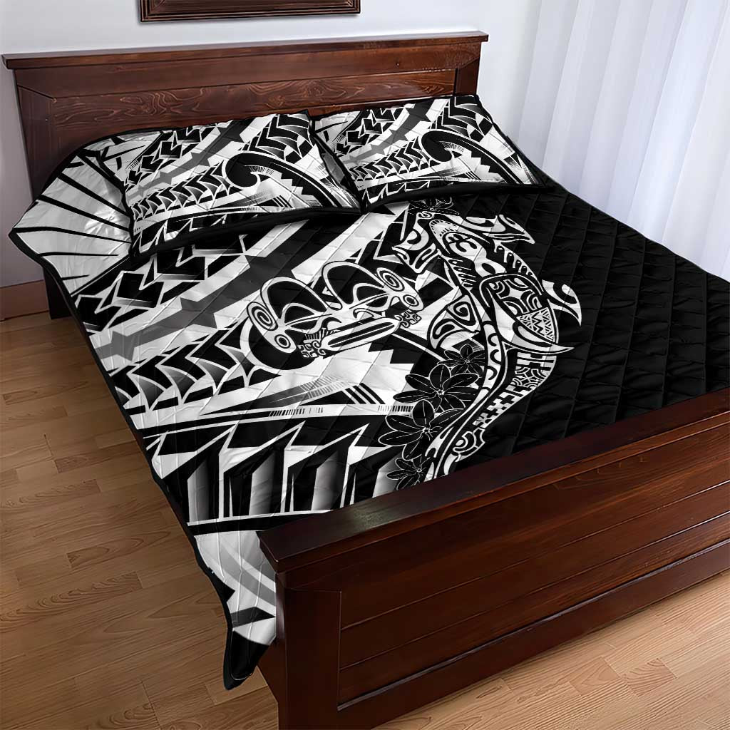 Black White Marquesas Islands Quilt Bed Set Marquesan Matatiki Hammerhead Shark Patutiki - Polynesian Pride