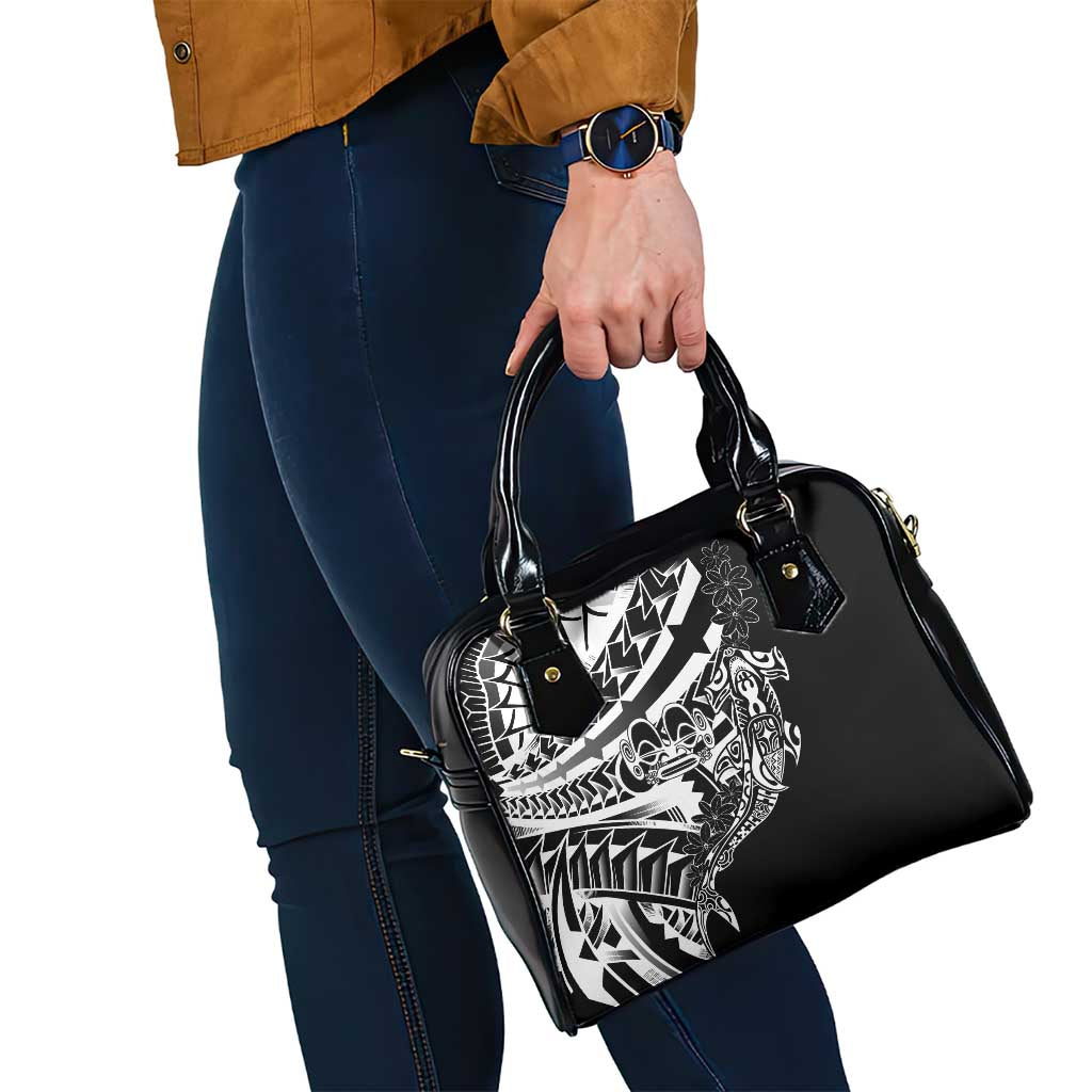 Black White Marquesas Islands Shoulder Handbag Marquesan Matatiki Hammerhead Shark Patutiki - Polynesian Pride