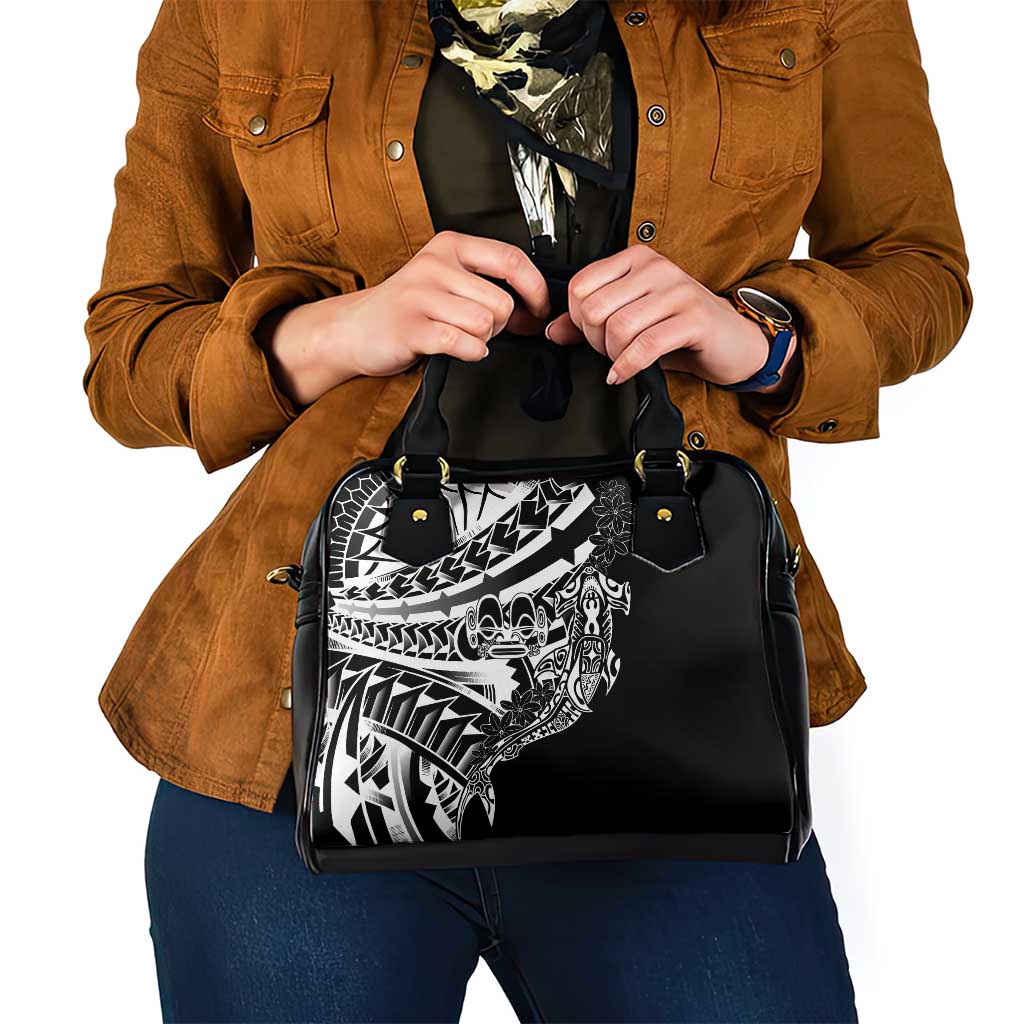 Black White Marquesas Islands Shoulder Handbag Marquesan Matatiki Hammerhead Shark Patutiki - Polynesian Pride