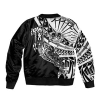 Black White Marquesas Islands Sleeve Zip Bomber Jacket Marquesan Matatiki Hammerhead Shark Patutiki - Polynesian Pride