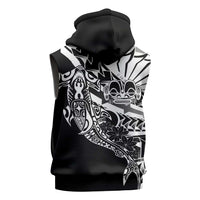 Black White Marquesas Islands Sleeveless Zip Hoodie Marquesan Matatiki Hammerhead Shark Patutiki - Polynesian Pride