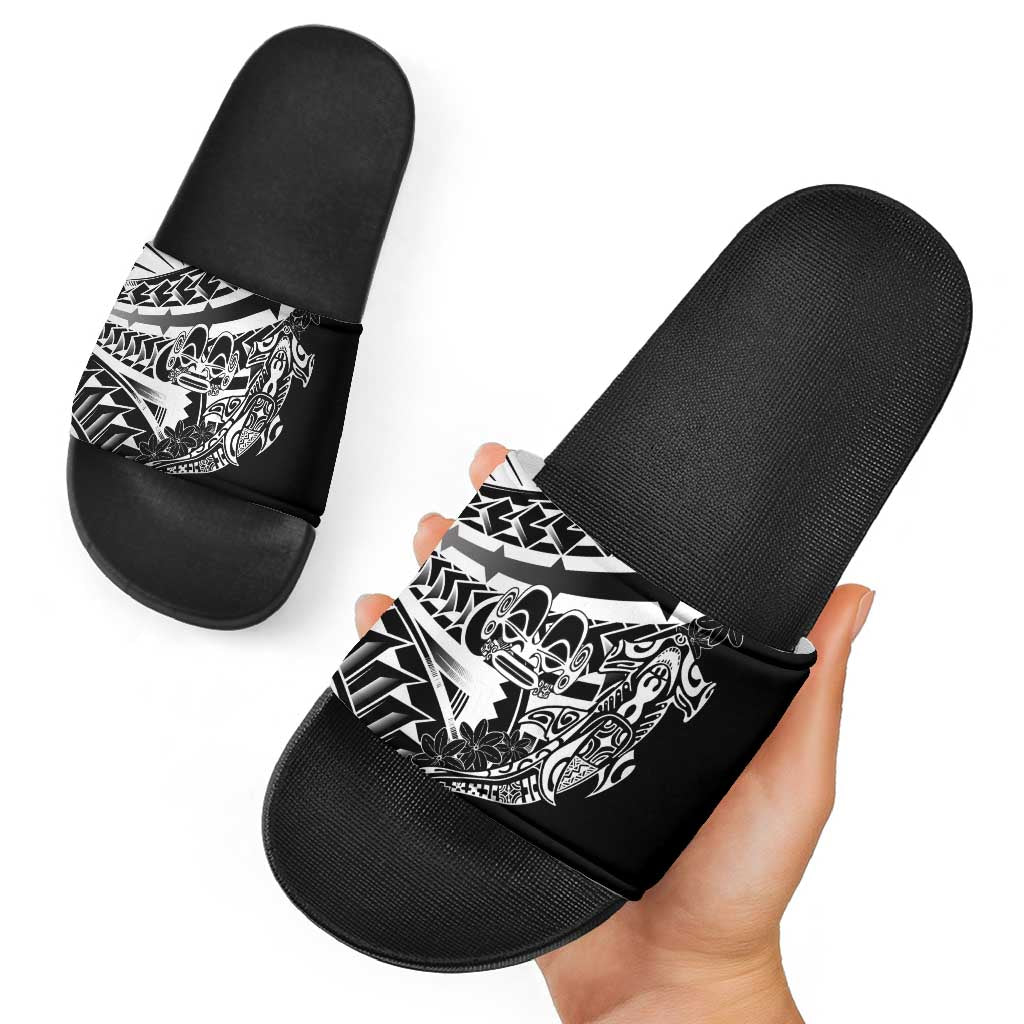 Black White Marquesas Islands Slide Sandals Marquesan Matatiki Hammerhead Shark Patutiki - Polynesian Pride