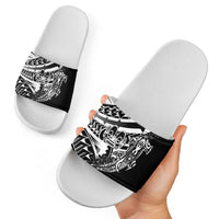 Black White Marquesas Islands Slide Sandals Marquesan Matatiki Hammerhead Shark Patutiki - Polynesian Pride