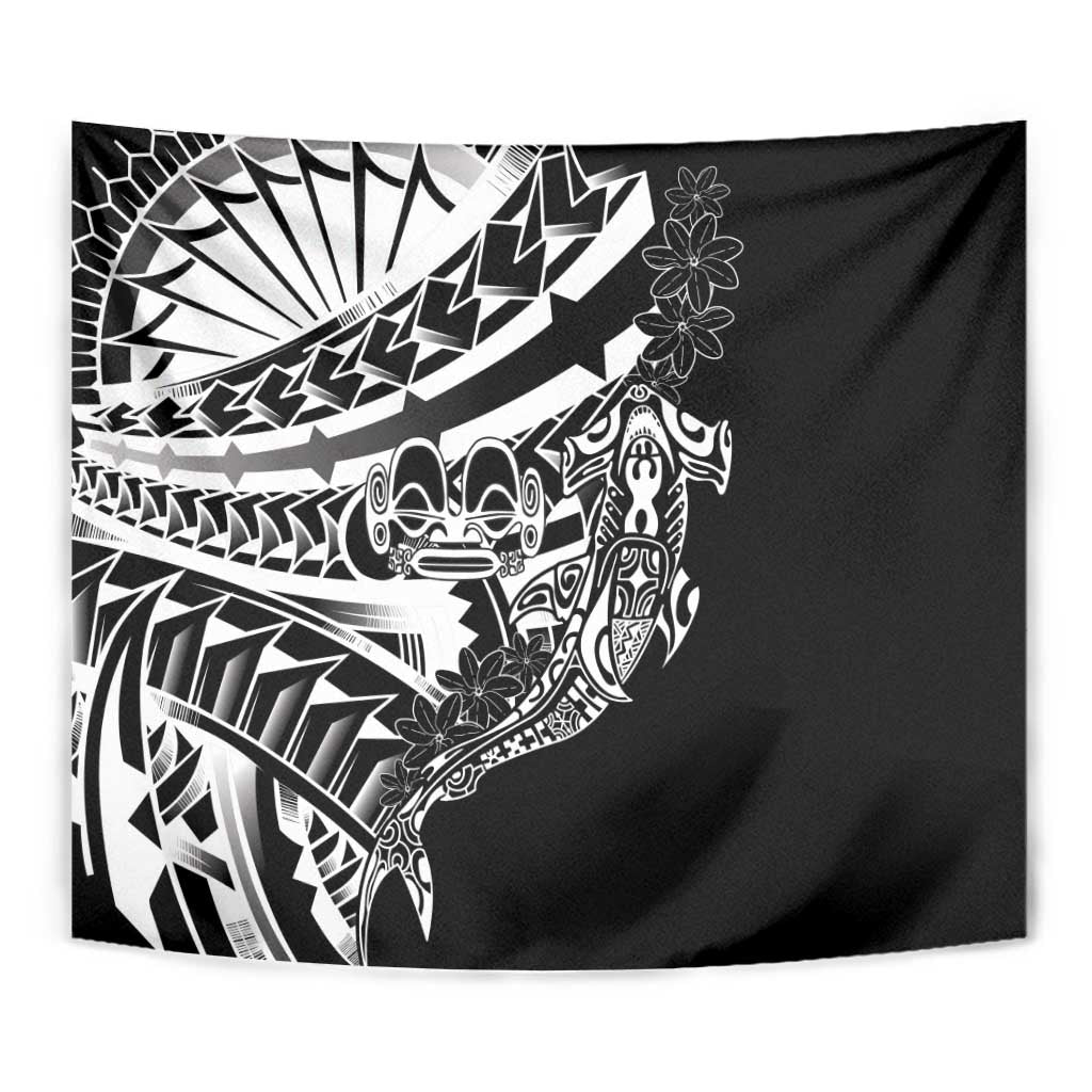 Black White Marquesas Islands Tapestry Marquesan Matatiki Hammerhead Shark Patutiki - Polynesian Pride