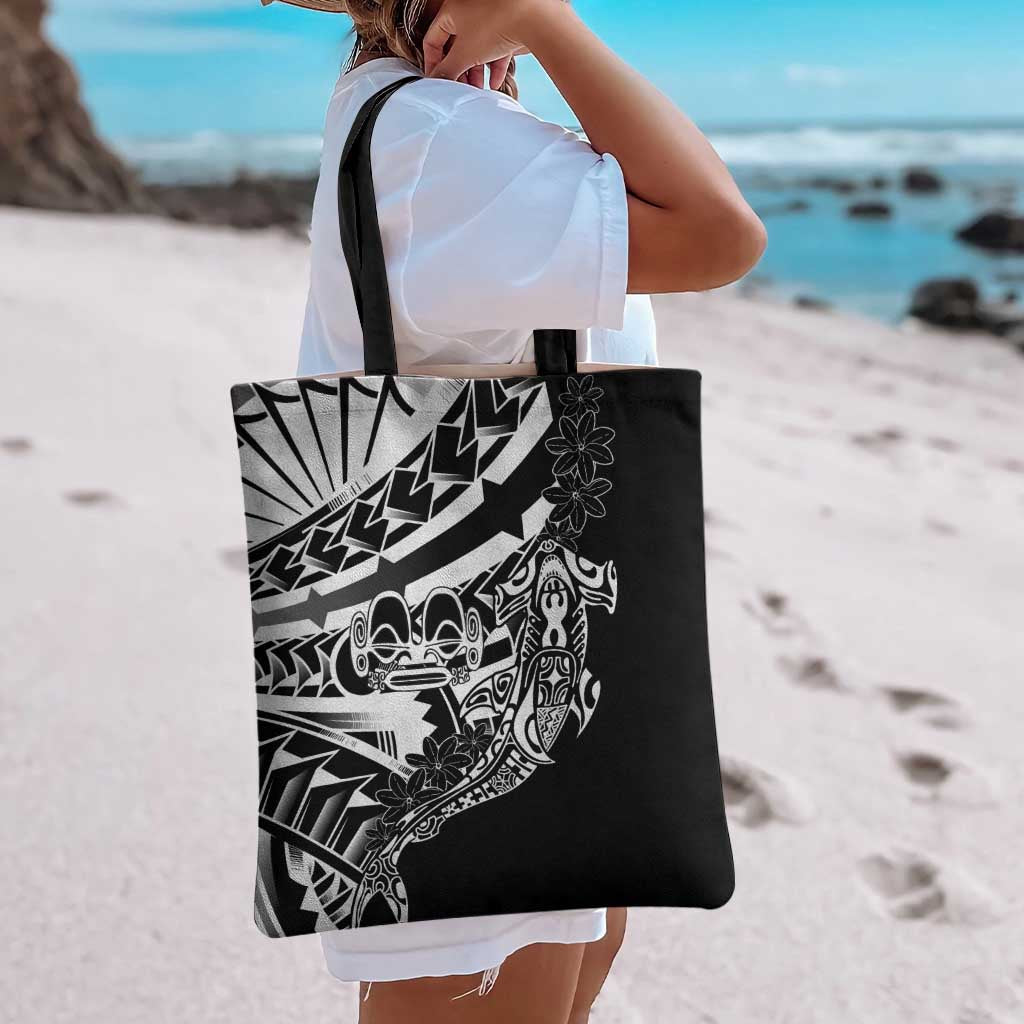 Black White Marquesas Islands Tote Bag Marquesan Matatiki Hammerhead Shark Patutiki - Polynesian Pride