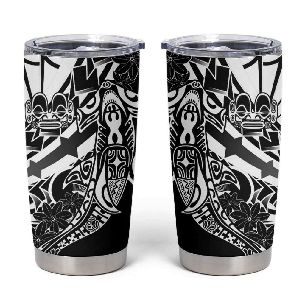 Black White Marquesas Islands Tumbler Cup Marquesan Matatiki Hammerhead Shark Patutiki - Polynesian Pride