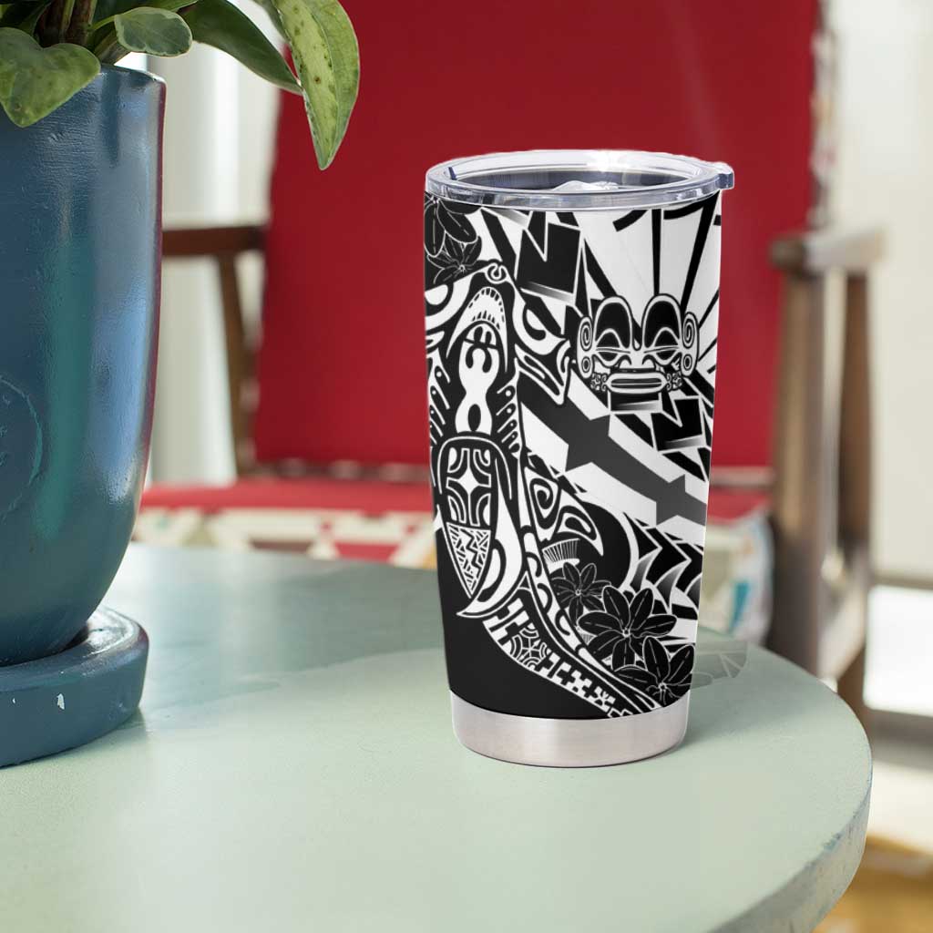 Black White Marquesas Islands Tumbler Cup Marquesan Matatiki Hammerhead Shark Patutiki - Polynesian Pride