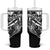 Black White Marquesas Islands Tumbler With Handle Marquesan Matatiki Hammerhead Shark Patutiki - Polynesian Pride