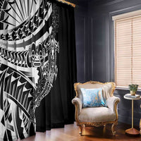 Black White Marquesas Islands Window Curtain Marquesan Matatiki Hammerhead Shark Patutiki - Polynesian Pride
