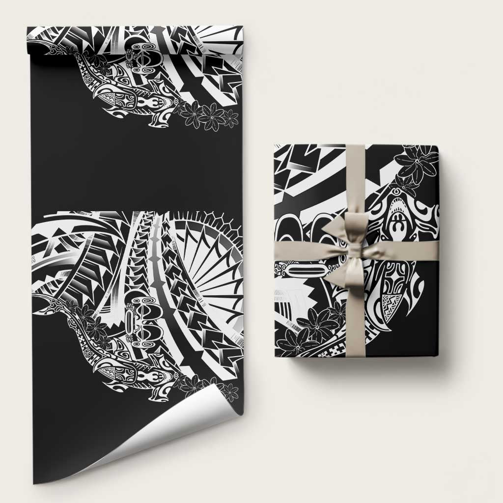 Black White Marquesas Islands Wrapping Paper Marquesan Matatiki Hammerhead Shark Patutiki - Polynesian Pride