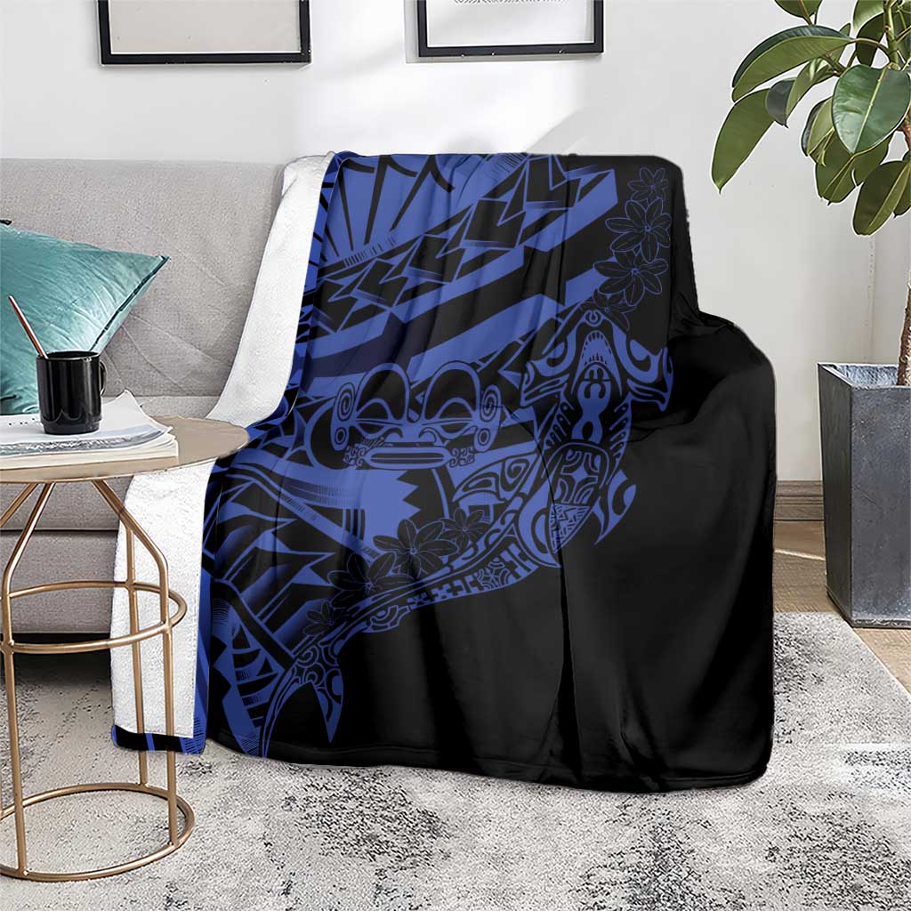 Blue Marquesas Islands Blanket Marquesan Matatiki Hammerhead Shark Patutiki - Polynesian Pride