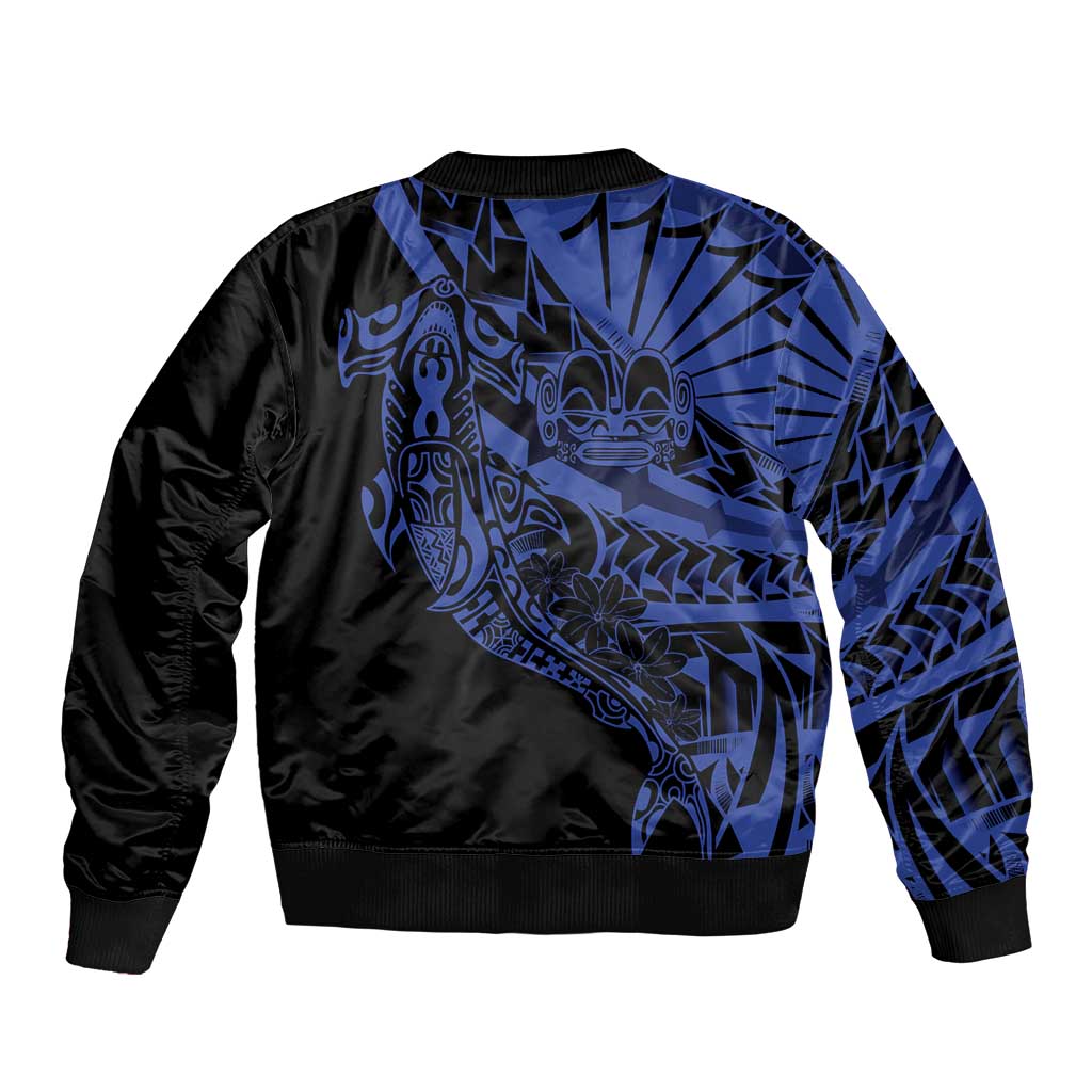 Blue Marquesas Islands Bomber Jacket Marquesan Matatiki Hammerhead Shark Patutiki - Polynesian Pride
