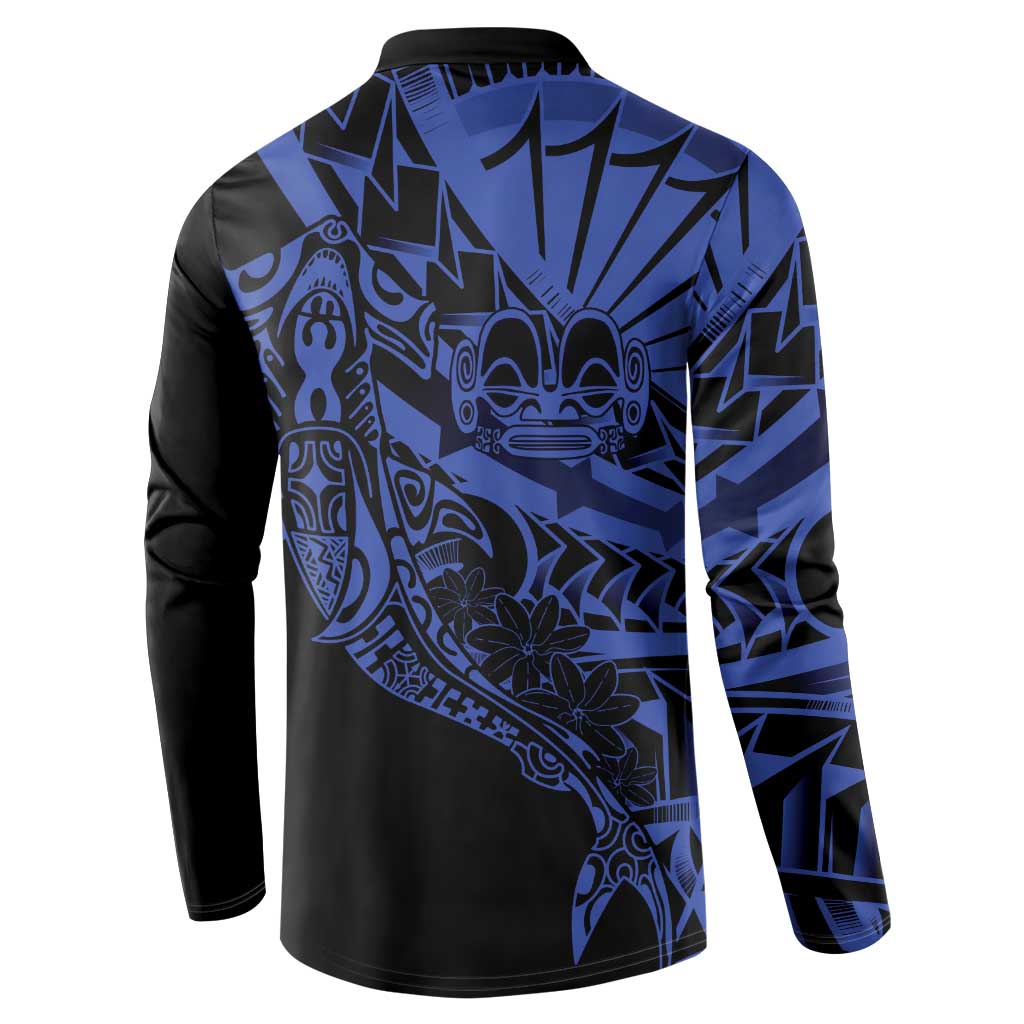 Blue Marquesas Islands Button Sweatshirt Marquesan Matatiki Hammerhead Shark Patutiki - Polynesian Pride