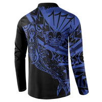 Blue Marquesas Islands Button Sweatshirt Marquesan Matatiki Hammerhead Shark Patutiki - Polynesian Pride