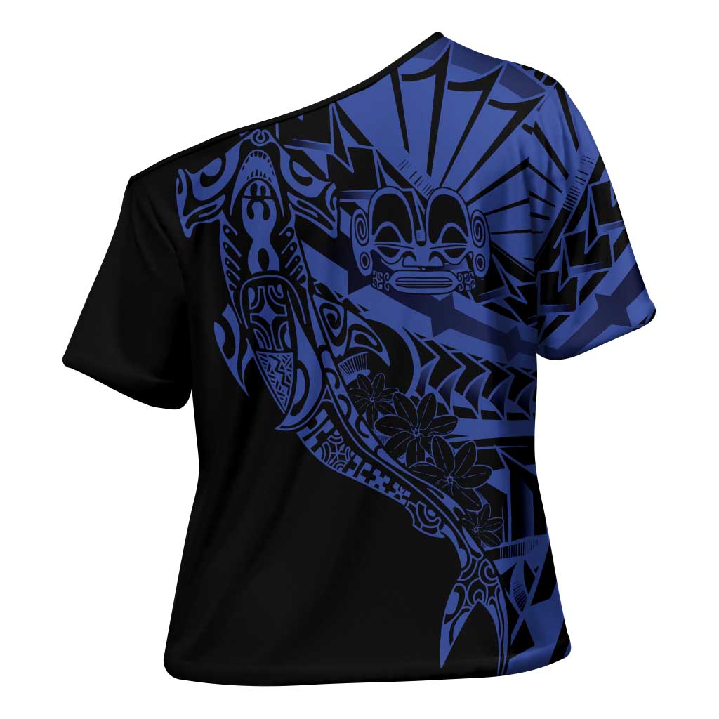 Blue Marquesas Islands Cross Shoulder Shirt Marquesan Matatiki Hammerhead Shark Patutiki - Polynesian Pride