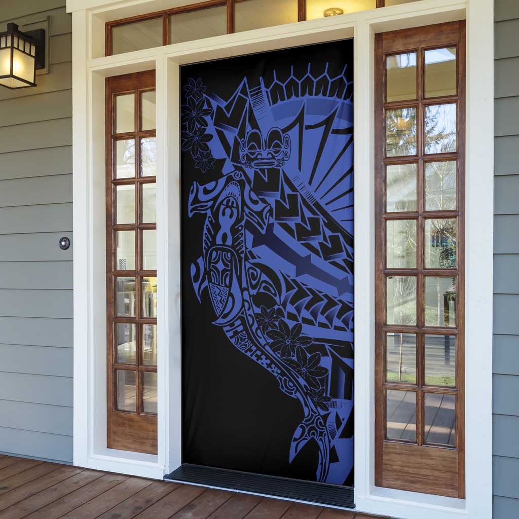 Blue Marquesas Islands Door Cover Marquesan Matatiki Hammerhead Shark Patutiki - Polynesian Pride