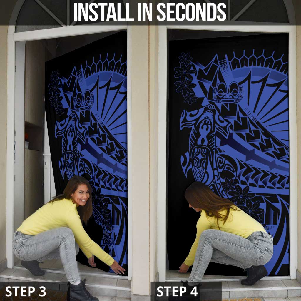 Blue Marquesas Islands Door Cover Marquesan Matatiki Hammerhead Shark Patutiki - Polynesian Pride