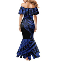 Blue Marquesas Islands Family Matching Mermaid Dress and Hawaiian Shirt Marquesan Matatiki Hammerhead Shark Patutiki - Polynesian Pride