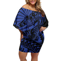 Blue Marquesas Islands Family Matching Off Shoulder Short Dress and Hawaiian Shirt Marquesan Matatiki Hammerhead Shark Patutiki - Polynesian Pride