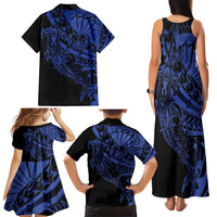 Blue Marquesas Islands Family Matching Tank Maxi Dress and Hawaiian Shirt Marquesan Matatiki Hammerhead Shark Patutiki - Polynesian Pride