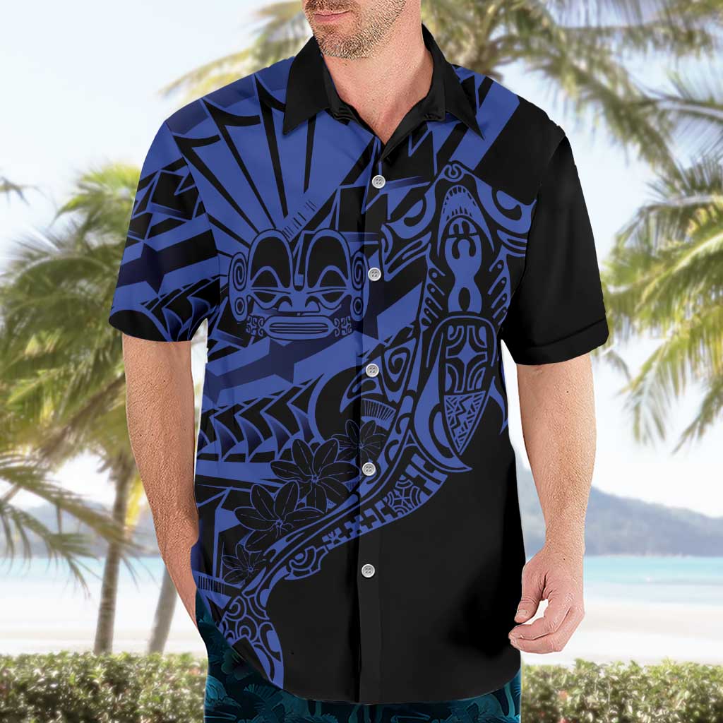 Blue Marquesas Islands Hawaiian Shirt Marquesan Matatiki Hammerhead Shark Patutiki - Polynesian Pride