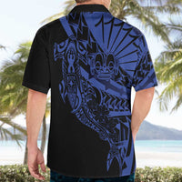Blue Marquesas Islands Hawaiian Shirt Marquesan Matatiki Hammerhead Shark Patutiki - Polynesian Pride