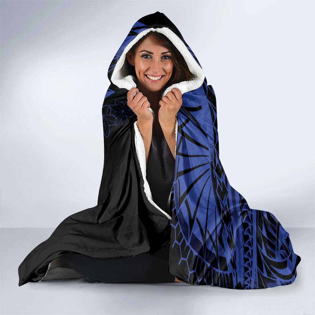 Blue Marquesas Islands Hooded Blanket Marquesan Matatiki Hammerhead Shark Patutiki - Polynesian Pride