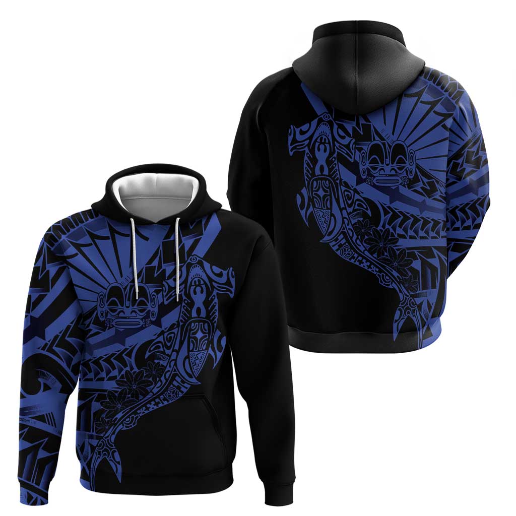 Blue Marquesas Islands Hoodie Marquesan Matatiki Hammerhead Shark Patutiki - Polynesian Pride