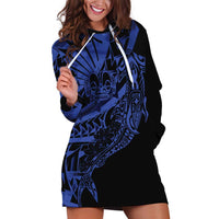 Blue Marquesas Islands Hoodie Dress Marquesan Matatiki Hammerhead Shark Patutiki - Polynesian Pride