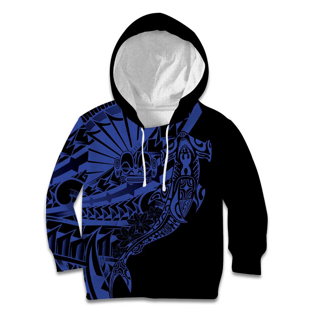 Blue Marquesas Islands Kid Hoodie Marquesan Matatiki Hammerhead Shark Patutiki - Polynesian Pride