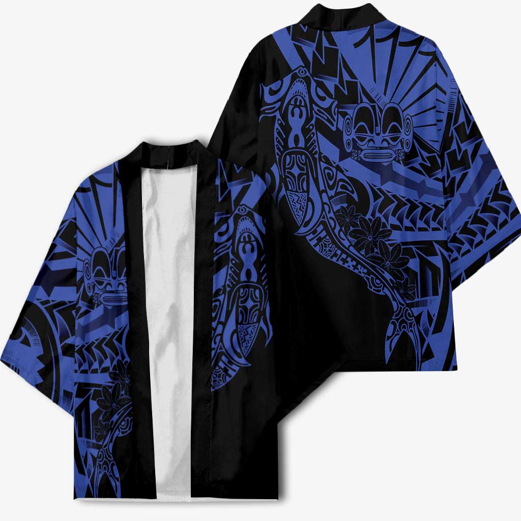 Blue Marquesas Islands Kimono Marquesan Matatiki Hammerhead Shark Patutiki - Polynesian Pride