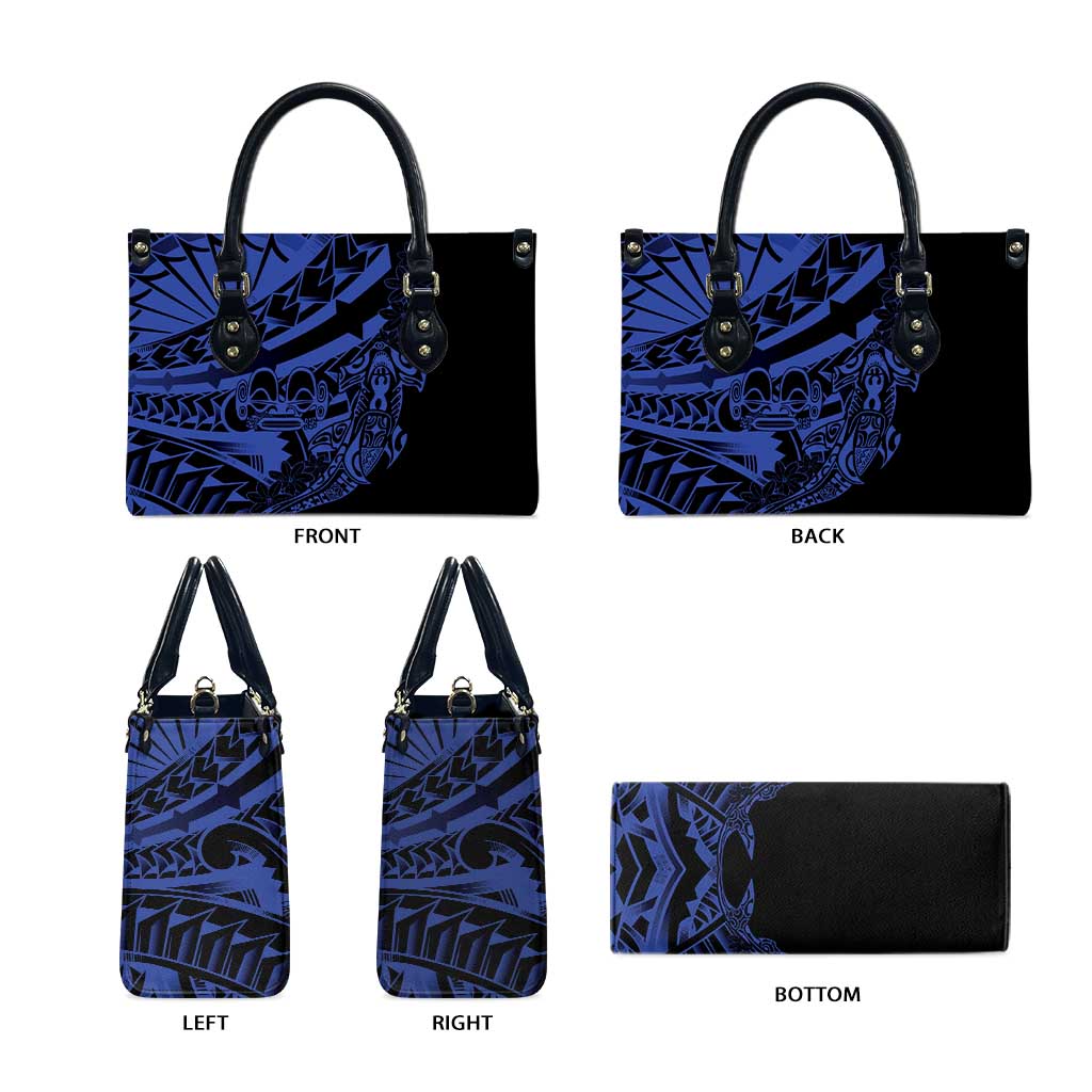 Blue Marquesas Islands Leather Bag Marquesan Matatiki Hammerhead Shark Patutiki - Polynesian Pride