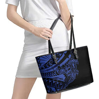 Blue Marquesas Islands Leather Tote Bag Marquesan Matatiki Hammerhead Shark Patutiki - Polynesian Pride