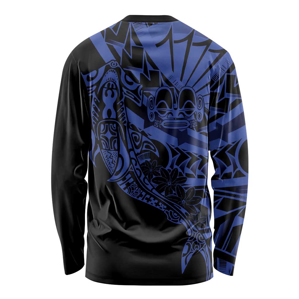 Blue Marquesas Islands Long Sleeve Shirt Marquesan Matatiki Hammerhead Shark Patutiki - Polynesian Pride