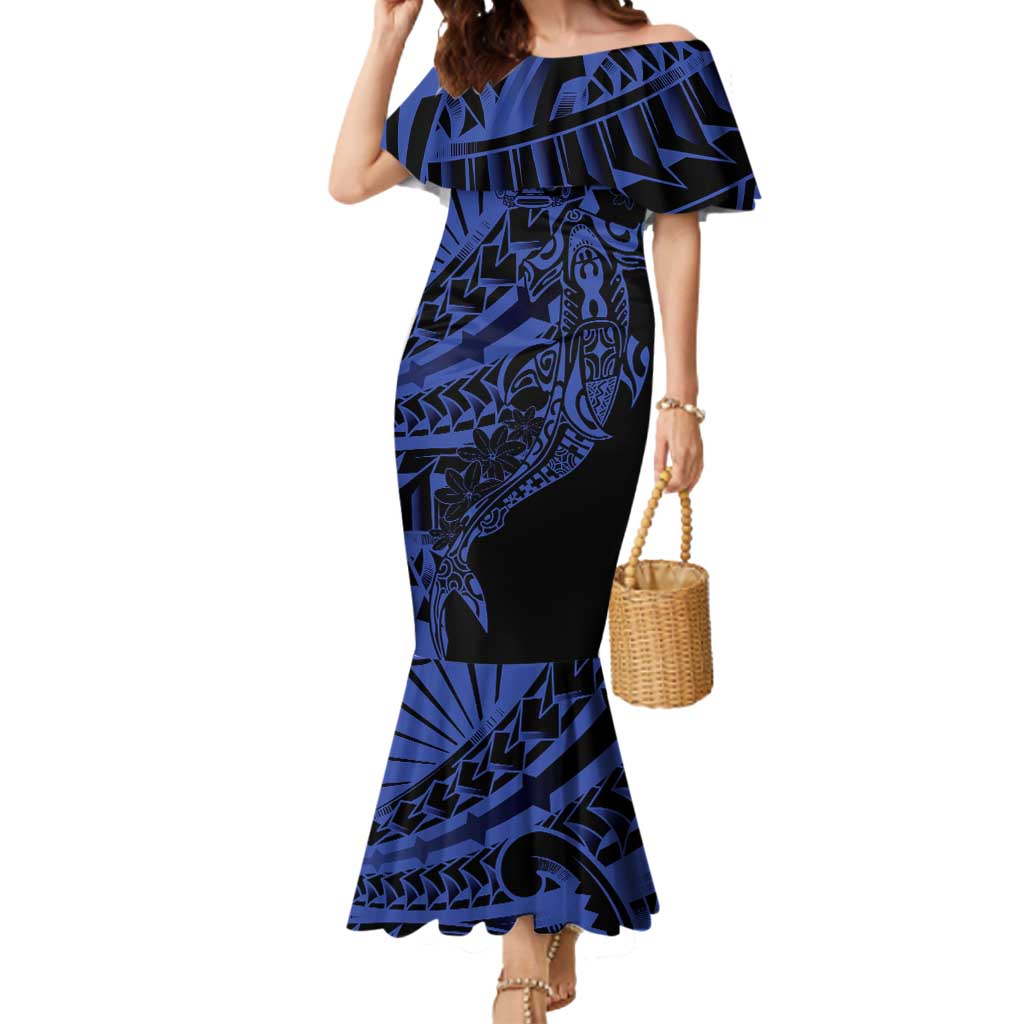 Blue Marquesas Islands Mermaid Dress Marquesan Matatiki Hammerhead Shark Patutiki - Polynesian Pride
