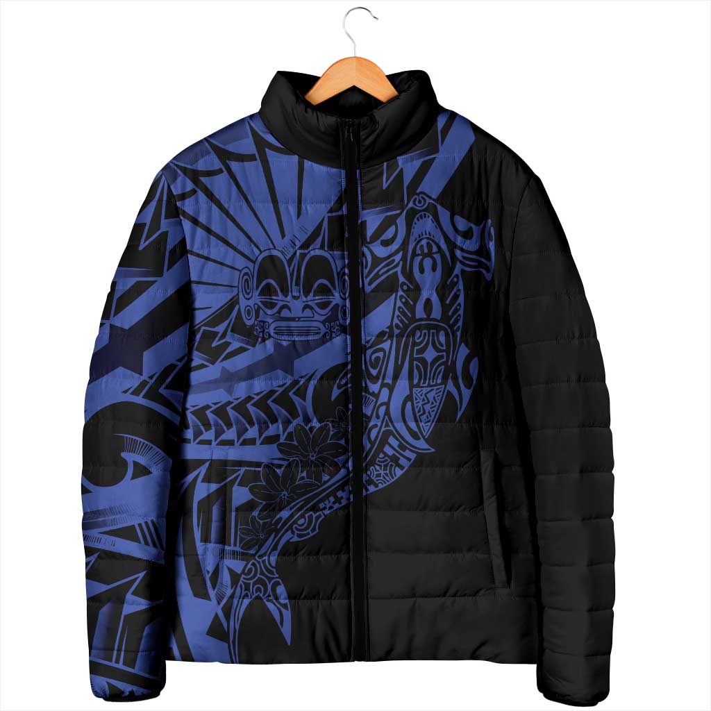 Blue Marquesas Islands Padded Jacket Marquesan Matatiki Hammerhead Shark Patutiki - Polynesian Pride