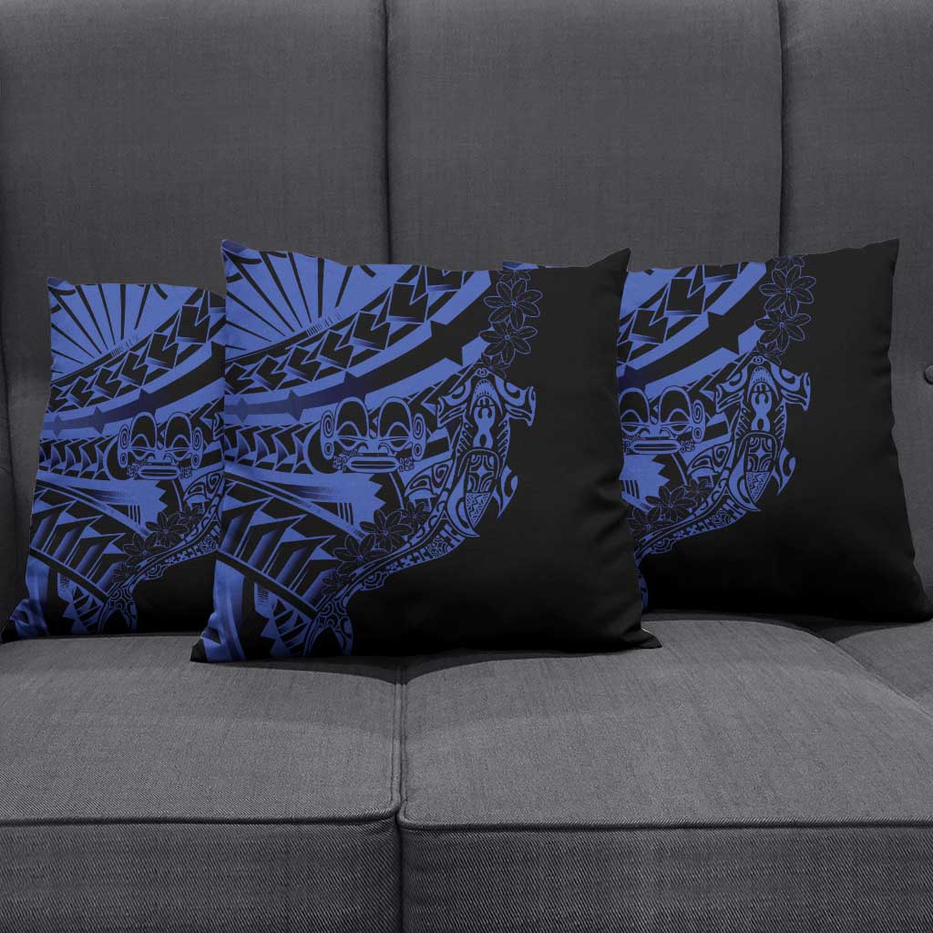 Blue Marquesas Islands Pillow Cover Marquesan Matatiki Hammerhead Shark Patutiki - Polynesian Pride