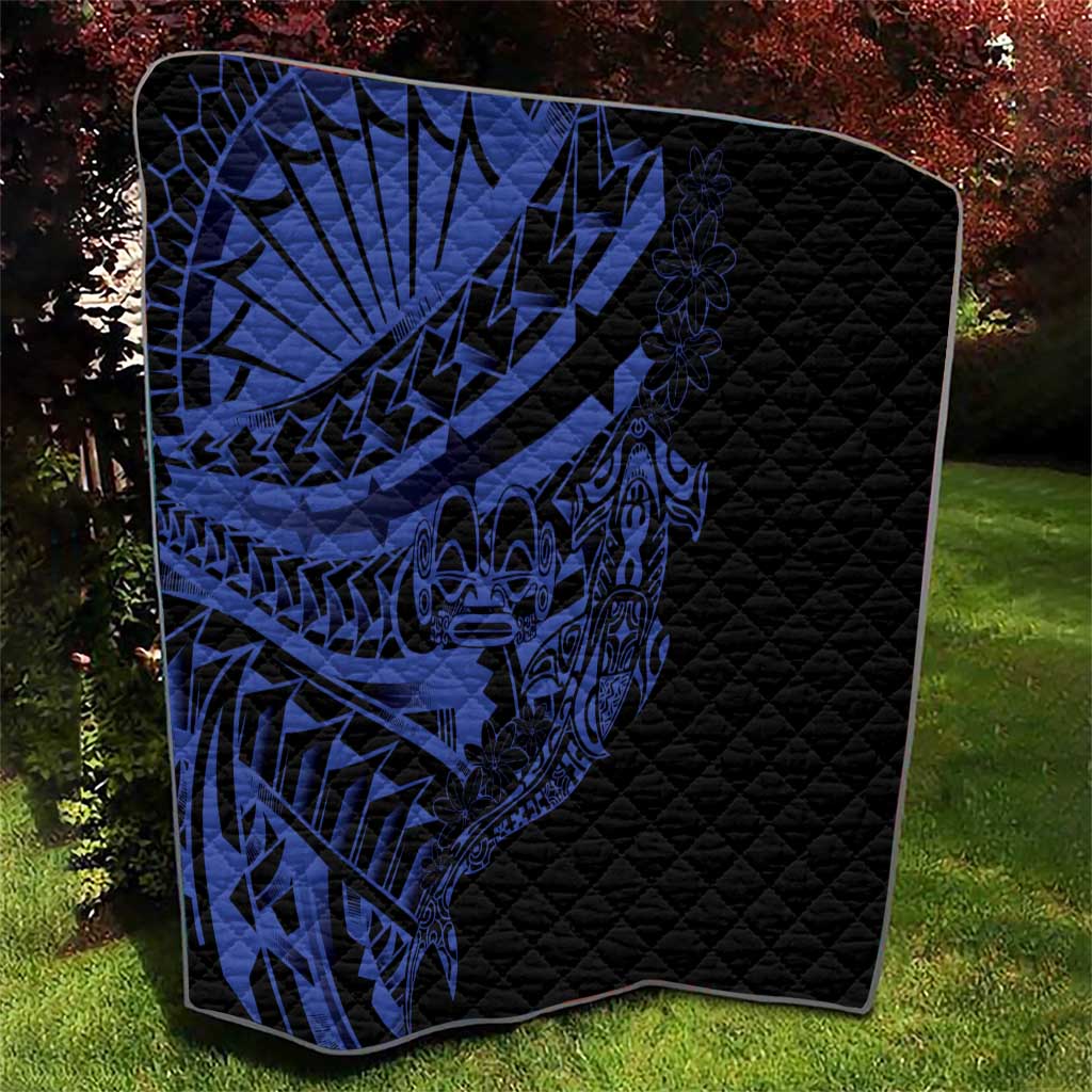 Blue Marquesas Islands Quilt Marquesan Matatiki Hammerhead Shark Patutiki - Polynesian Pride