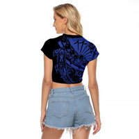Blue Marquesas Islands Raglan Cropped T Shirt Marquesan Matatiki Hammerhead Shark Patutiki - Polynesian Pride