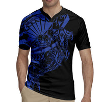 Blue Marquesas Islands Rugby Jersey Marquesan Matatiki Hammerhead Shark Patutiki - Polynesian Pride