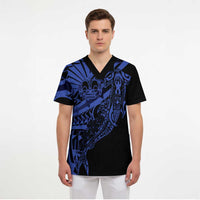 Blue Marquesas Islands Scrub Top Marquesan Matatiki Hammerhead Shark Patutiki - Polynesian Pride