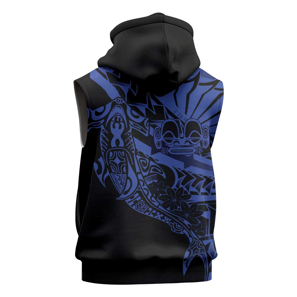 Blue Marquesas Islands Sleeveless Hoodie Marquesan Matatiki Hammerhead Shark Patutiki - Polynesian Pride