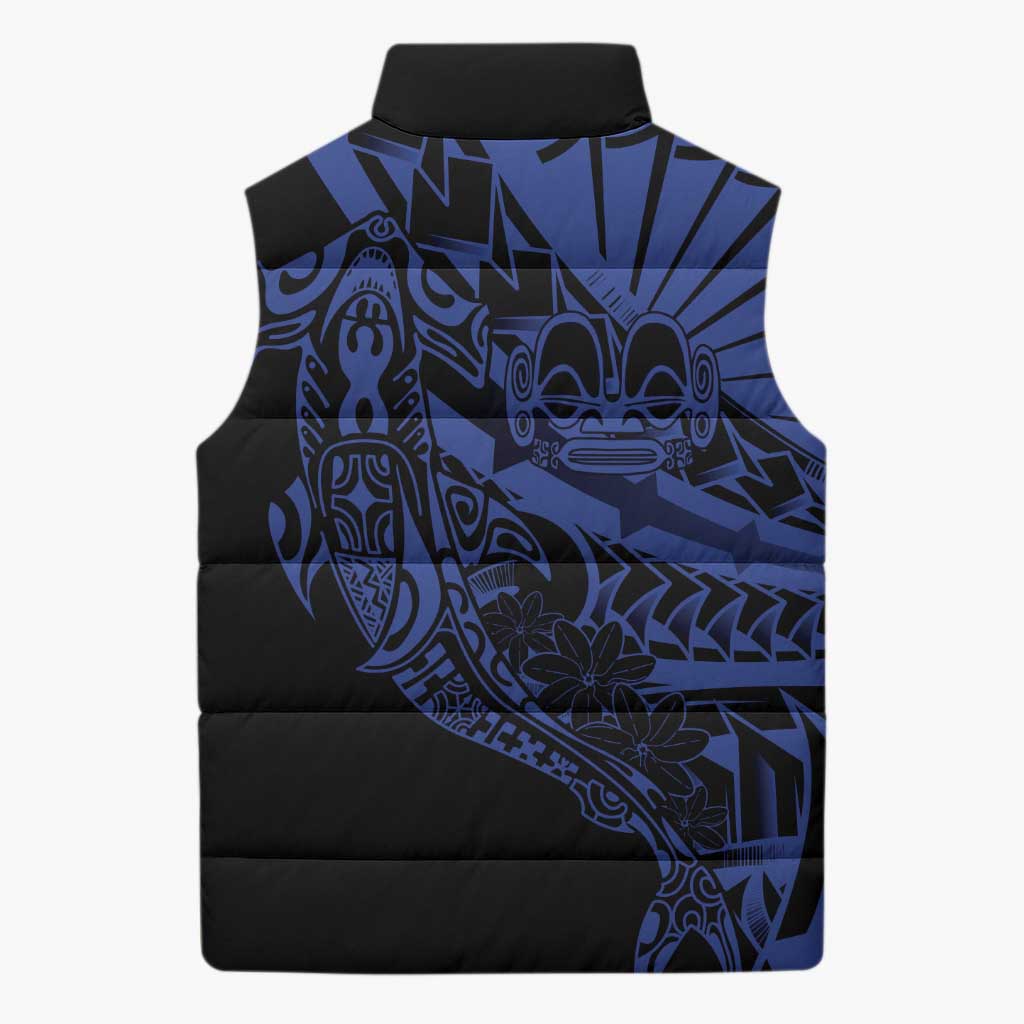 Blue Marquesas Islands Sleeveless Puffer Jacket Marquesan Matatiki Hammerhead Shark Patutiki - Polynesian Pride